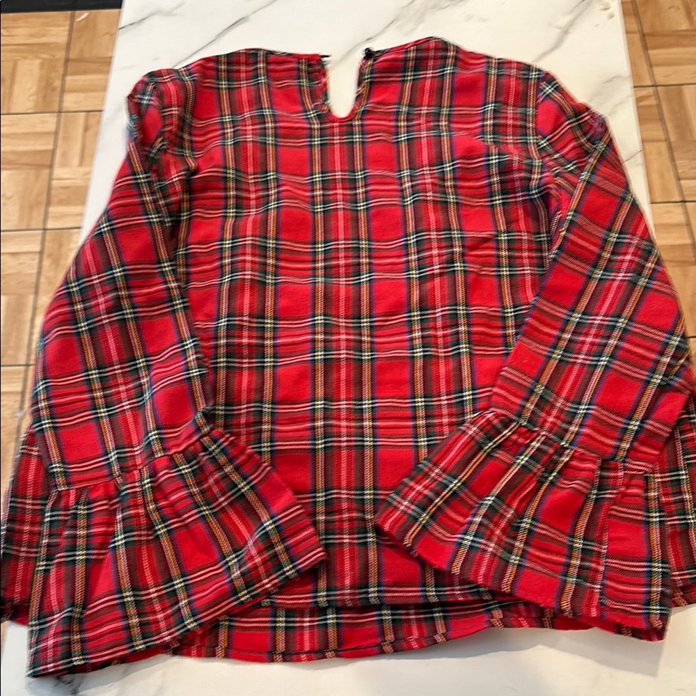 Emery Rose Red Plaid Ruffle top, small - Picture 2 of 5